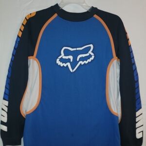 Vintage Fox Blue and White Sweatshirt with Orange Accents